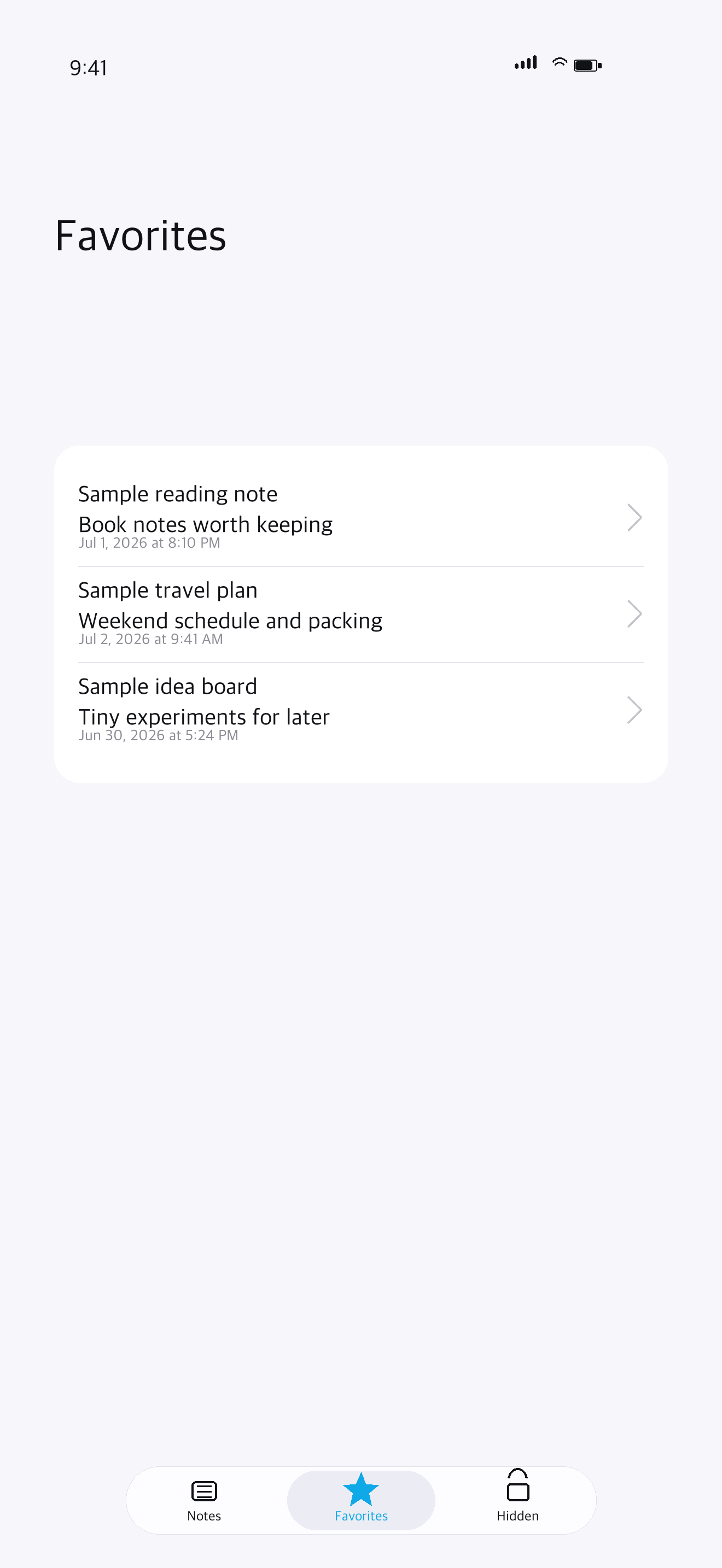 OctiNote favorites list on iPhone