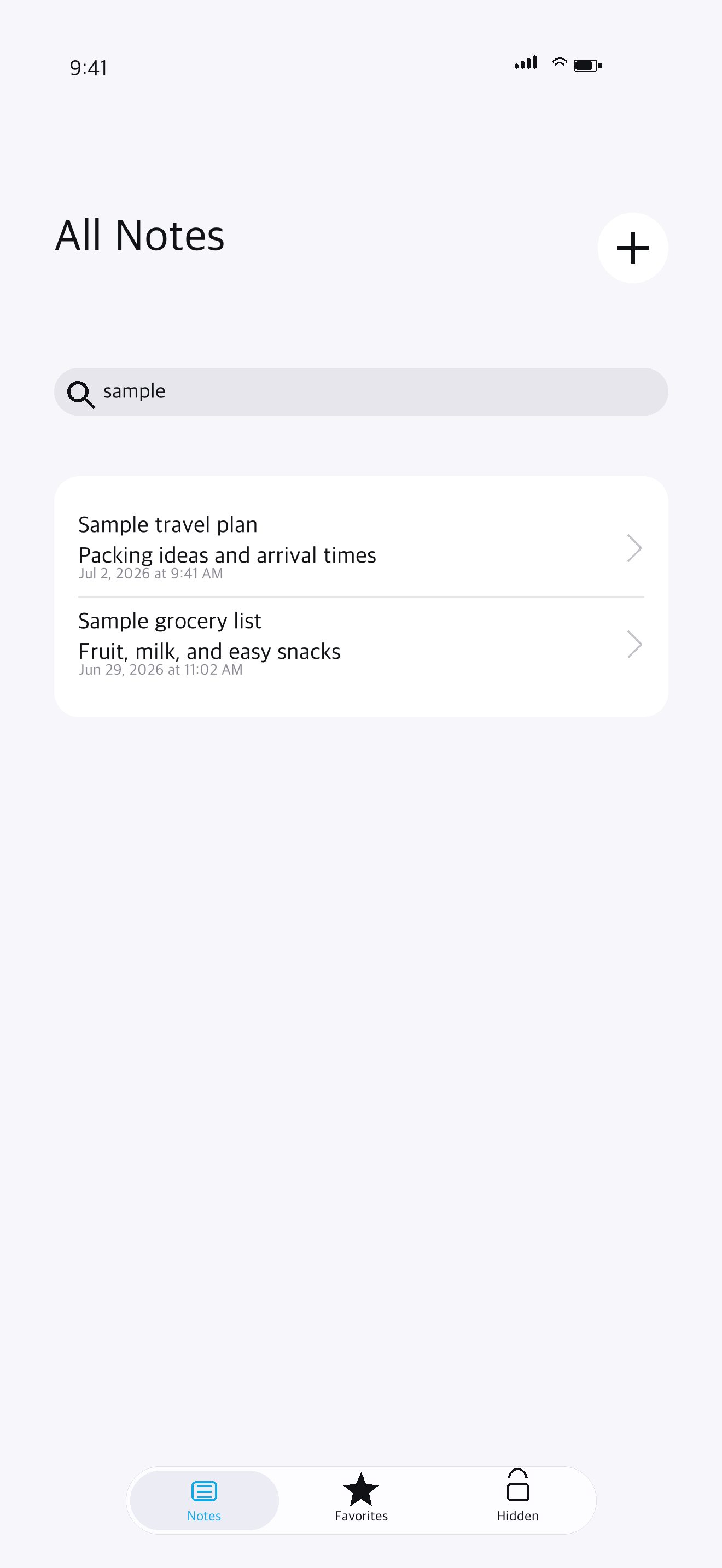 OctiNote search results on iPhone